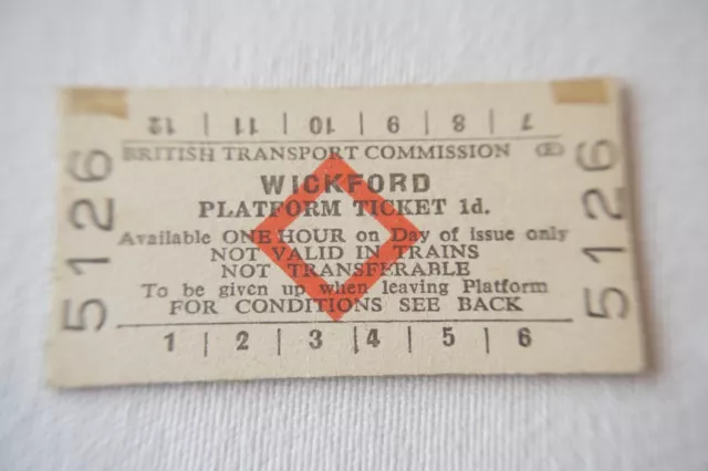 1956 Wickford BTC British Rail Platform Railway Train Ticket