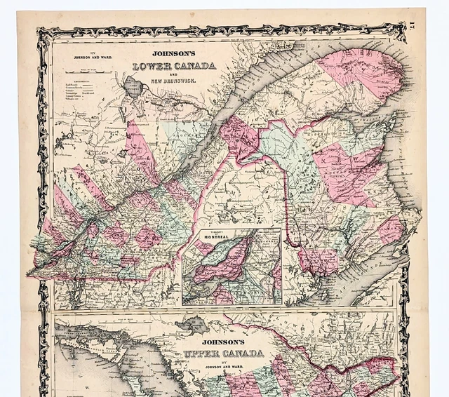 1863 Upper Lower Canada Map Montreal Toronto Saint John Hamilton Welland Canal