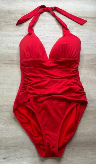 NWOT Polo Ralph Womens Swimsuit 12 Red Beach Club Halter Tummy Control One Piece