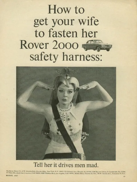 How to get your wife to fasten her Rover 2000 safety harness ad 1967