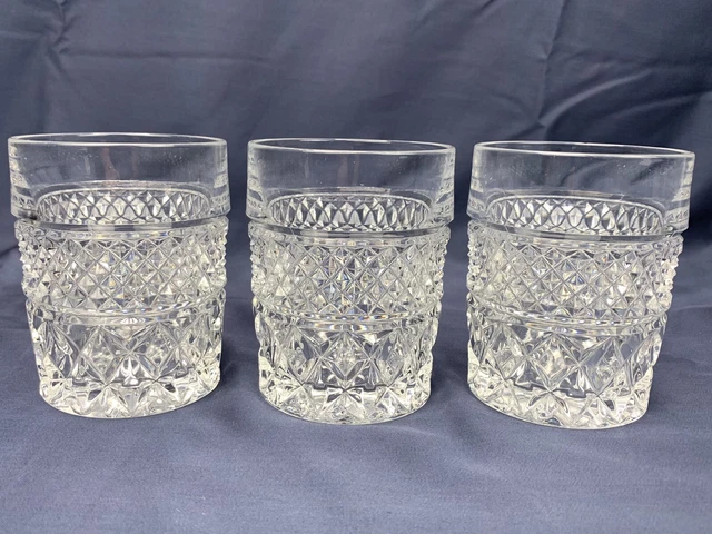 Anchor Hocking Wexford Diamond Cut Retro Lo Ball Whiskey Glass/Tumbler set 3