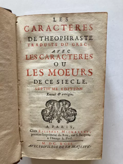 Jean de la Bruyère - Les Caractères de Théophraste trad. du grec - Paris 1692