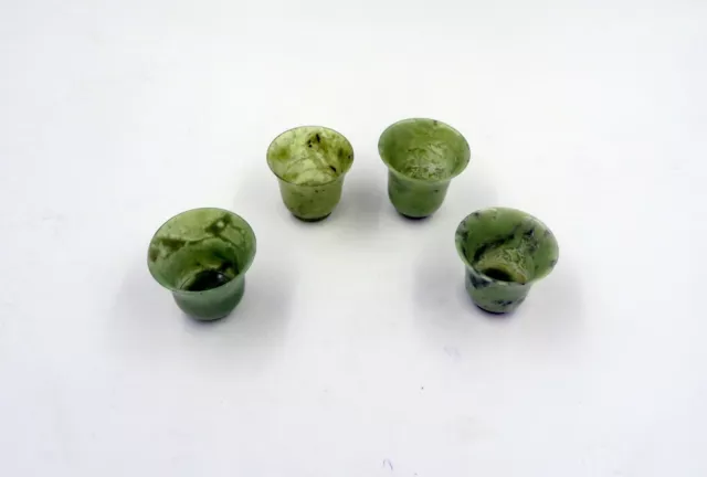 Set Of Four Antique Chinese Qing Period Small Footed Jade Libation Cups 1 1/4"
