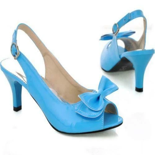 Women's Peep Toe Slingback Bowtie High block heel office  Pumps Shoes plus Size