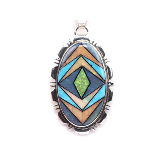 Southwestern Monarch Opal Inlay Pendant - Large Sterling Silver Statement