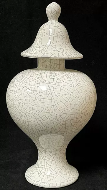 Large Vintage Jaru Pottery 1982 White and Gray Crackle Pattern Art Vase Urn