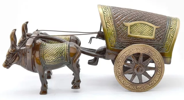 Laiton Village Bullock Cart Modèle Idol Statue Décor Maison Cadeau Article