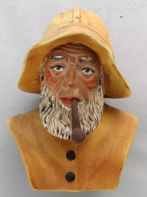 Vintage Atlantic Mold Salty Fisherman Bust Figurine Rain Coat Yellow