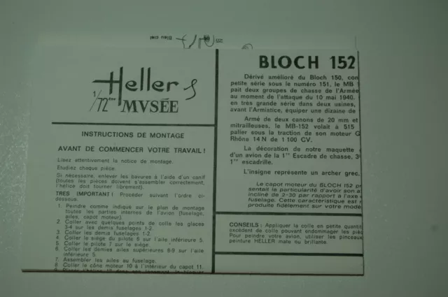 1/72ème PLAN DE MONTAGE POUR BLOCH 152  -  pour kit HELLER Musée
