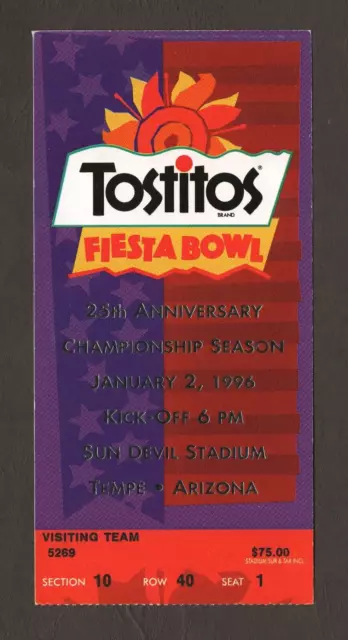 January 2, 1996 Tostitos Fiesta Bowl Game Ticket Nebraska vs Florida A3223 January 2, 1996 Tostitos Fiesta Bowl Game Ticket Nebraska vs Florida A3223