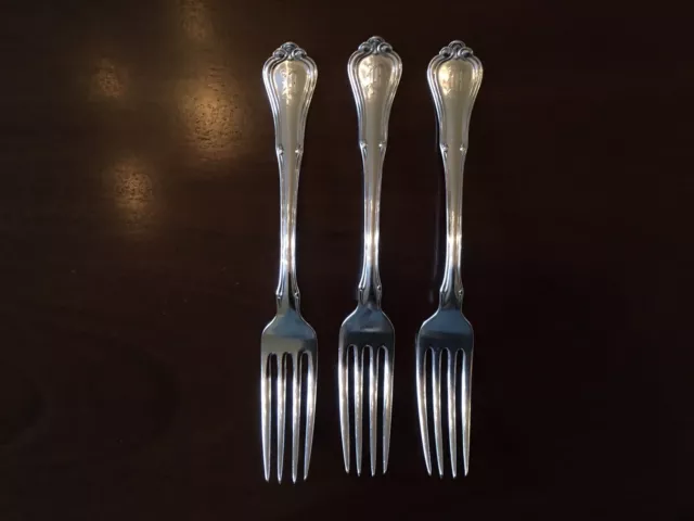 3 Gorham “Villa Norfolk” sterling silver lunch forks, c. 1903, 6 7/8” with mono.