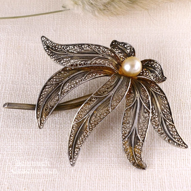 BROCHE EN ARGENT Doré En Argent Filigrane Émail Paon Grand 11,2 G/5,0 X 4,3 Cm EUR 102,70 - FR