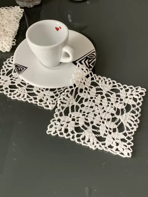 White Vintage Hand Crochet Lace  Coaster Doilie Handmade  100% cotton
