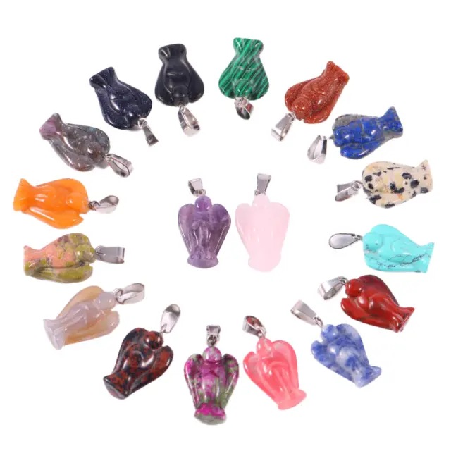 Natural stone Angel Carving pendant healing crystal reiki Charms Beads 24pcs