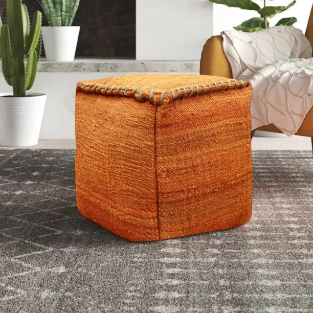 Handmade Jute Pouf Cover Square Unstuffed Solid Home Living Room Decorative