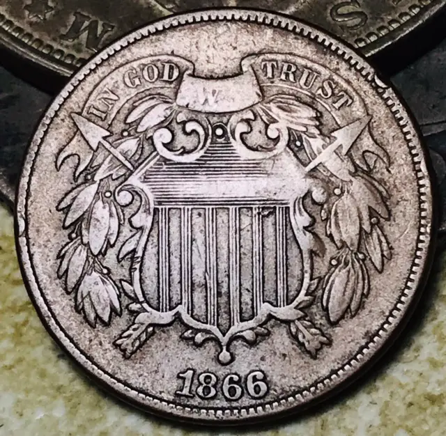 1866 Two Cent Piece 2C Choice Ungraded US Copper Coin CC19508