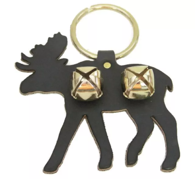 BLACK MOOSE DOOR CHIME - LEATHER w/ JINGLE BELLS - Amish Handmade in the USA