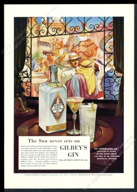 1941 Gilbey's Gin Middle East camel color art vintage print ad