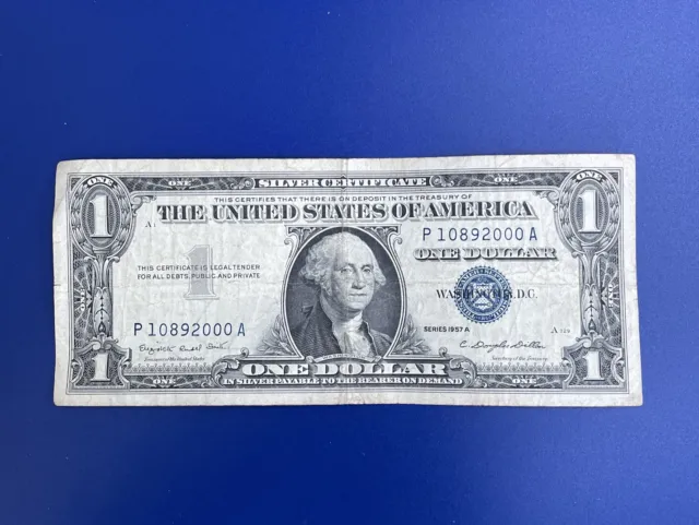 US Silver Certificate Blue Seal One Dollar Bill Series 1957A P10892000A