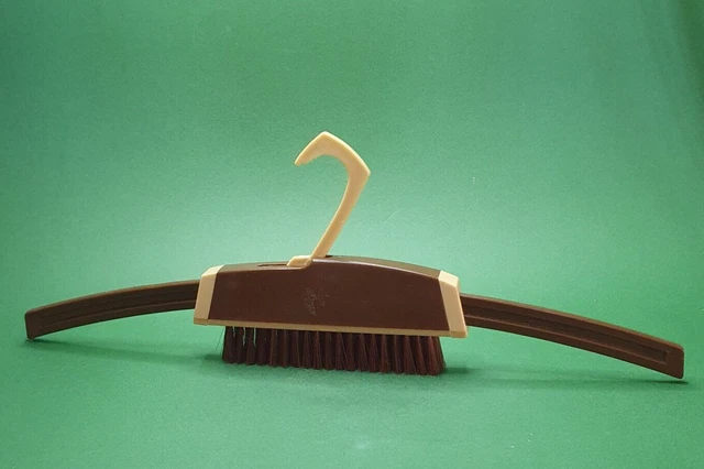 retro brown plastic TRAVELLING CLOTHS BRUSH and COAT HANGER made in Japan
