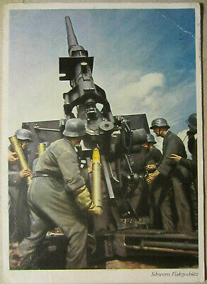 1943 German FLAK Luftwaffe soldiers artillery Color Photo AGFA postcard tedesca 