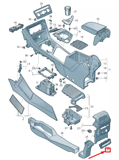 VW Tiguan Ad MK2 Console Centrale Rangement Compartiment 5NA8641319B9 Neuf Vrai