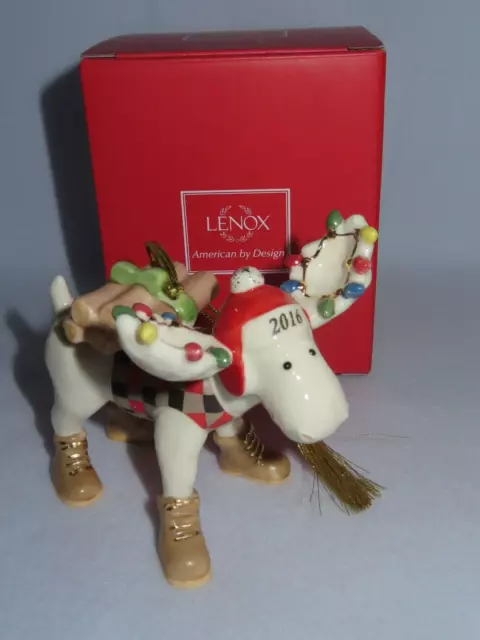 Marcel The Lumberjack 2016 Lenox Porcelain Moose Ornament 857211 - BOX