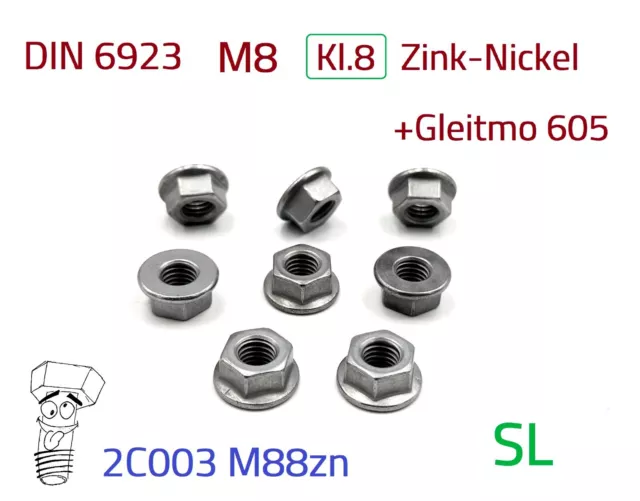 500 Stück Mutter DIN 6923 M8 Kl.8 Zink-Nickel +Topcoat +Gleitmo 605