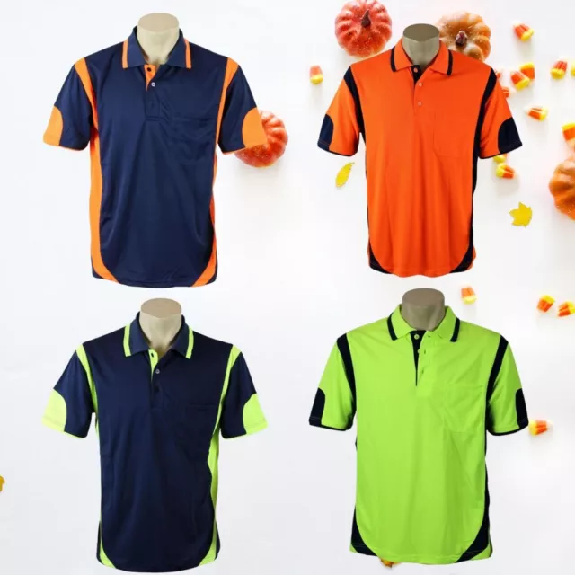 HI VIS Polo shirts, Men's Top Contrast Panel Dry Cool Fit Work Wear