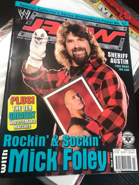 WWF WWE RAW Magazine March 2004 - Mick Foley + WRESTLEMANIA POSTER