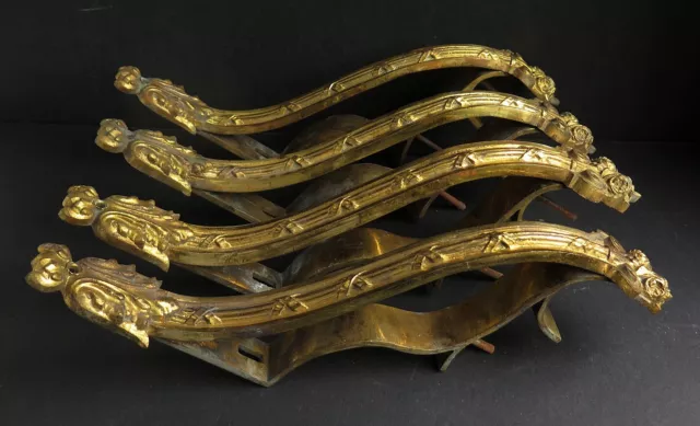 Four Large 19Th Century Heavy Gilt Brass Curtain Pole Holders, Classical Style