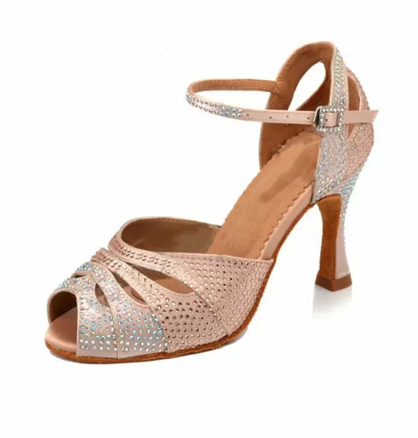 Scarpe da ballo latino donna rosa sandali spuntati strass gioiello salsa liscio