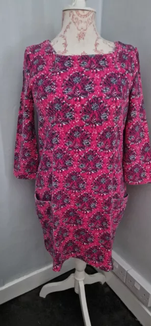 White Stuff Tunic Size UK 12 Pink Textured Fabric Peacock Print Pockets Stretchy