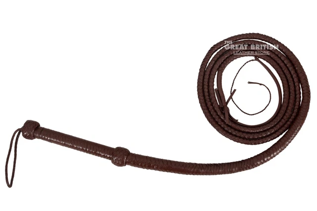 LB'S WHIP Indiana Jones Style 4 Foot 8 Plait Natural Tan Brown Leather Bullwhip Real Cowhide Leather Bull Whip