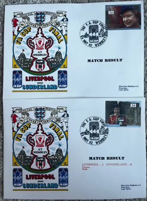 Liverpool v Sunderland FA Cup Final 9th May 1992 Dawn First Day Cover Set Of 2