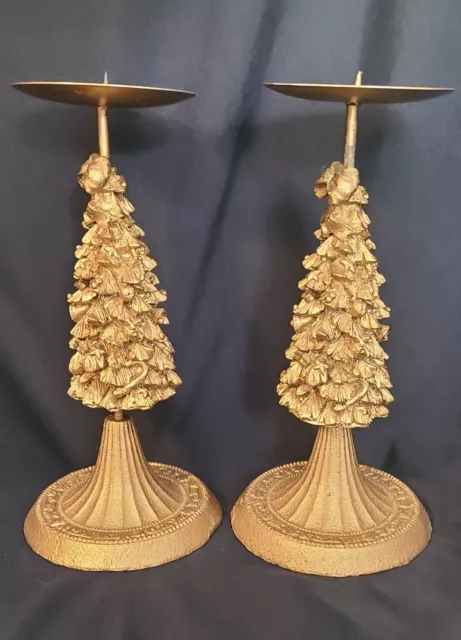 Gold Metal Christmas Tree Candle Holder Set.