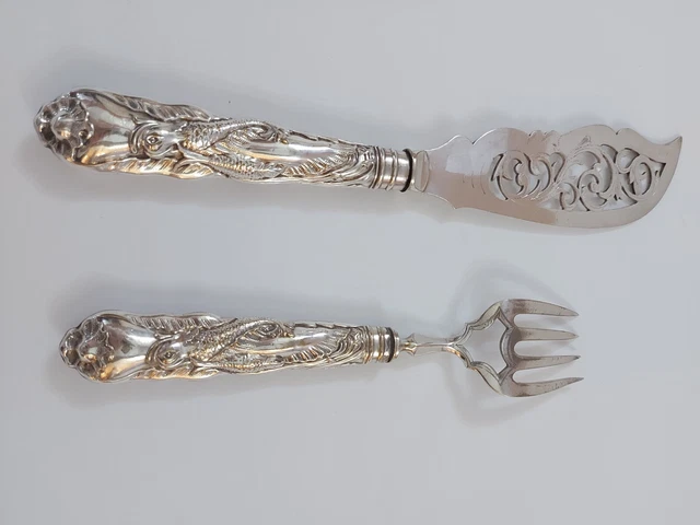 Set of antique, silver, fish serving knife and fork