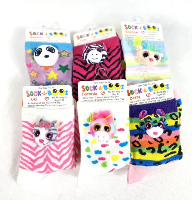 Sock-A-Boos Socks 6 Pair TY Novelty Kids Ages 6 to 12 One Size Fits Most