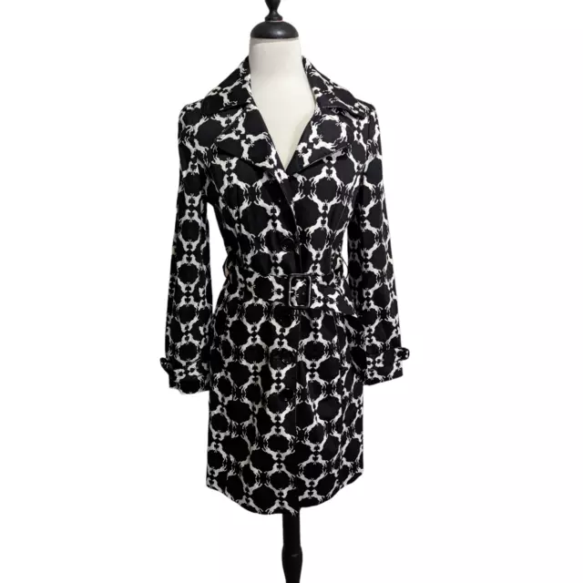 New Vertigo Paris Horse Print Black & White Belted Trench Coat Size L