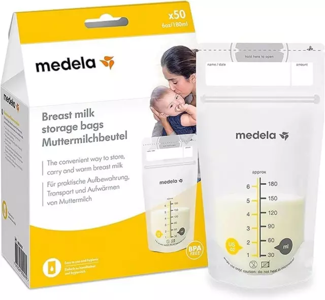Medela Breast Milk Storage Bags, 180Ml, Freezer Safe, Resealable, 50 Pack