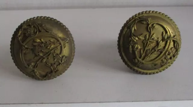 Antique Victorian Fancy Brass Door Knob or tie back pair w the letter C