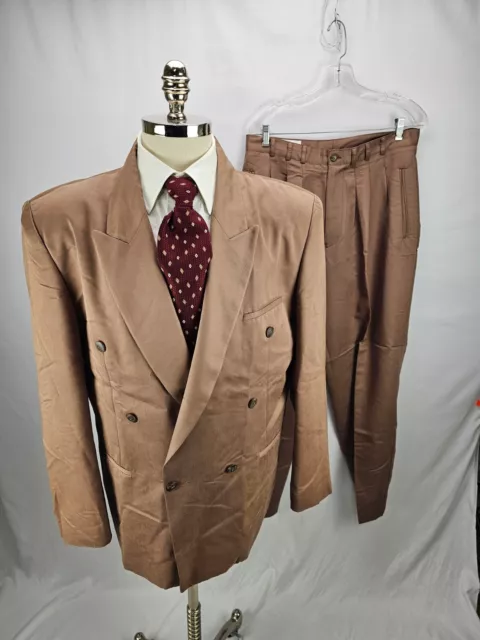 Officer Gentleman Men's Brown Double Breasted Suit 46R 34 x 31