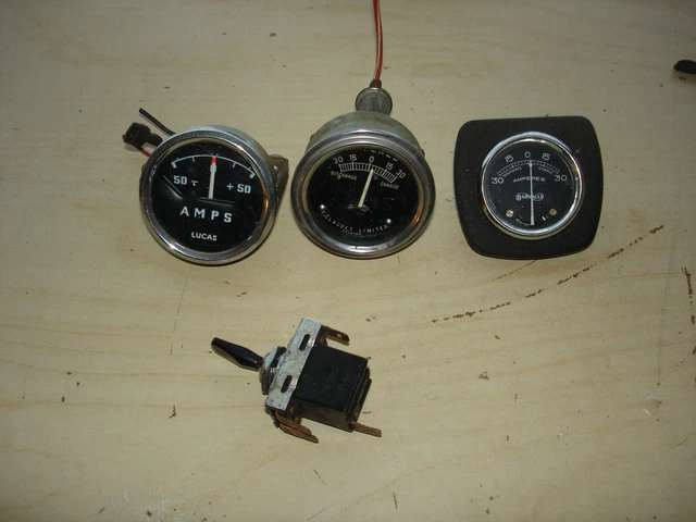 VINTAGE CAR MOTORCYCLE ACCESSORIES 3 x AMMETERS & 1 x LUCAS DASHBOARD SWITCH