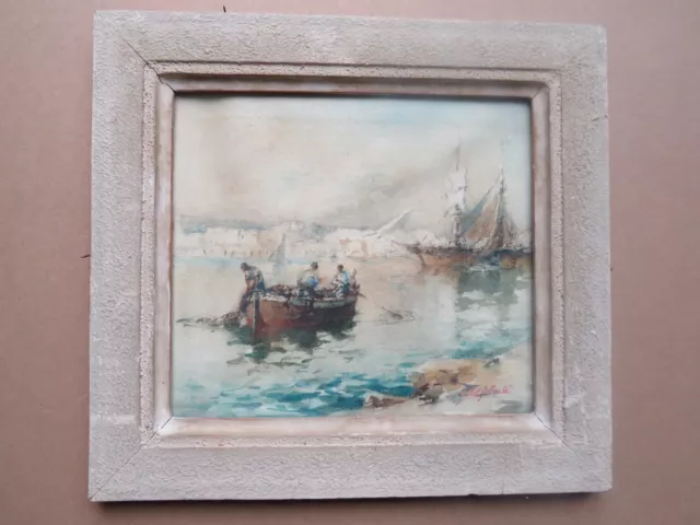 Belle Aquarelle Gilbert Galland Peintre De La Marine " Retour De Pêche"