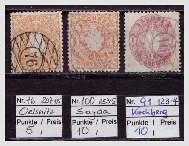 Altdeutschland, Sachsen, Sammlung von 3x Nummern- Stempel auf MiNr. 15-16