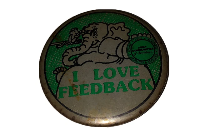 Army Communities “I Love Feedback” Elephant Theme Vintage Pin Button