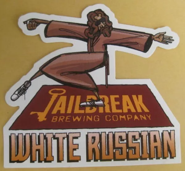 WHITE RUSSIAN COFFEE CREAM ALE 3 X 3 1/4'' STICKER Label Jailbreak Brwy MARYLAND