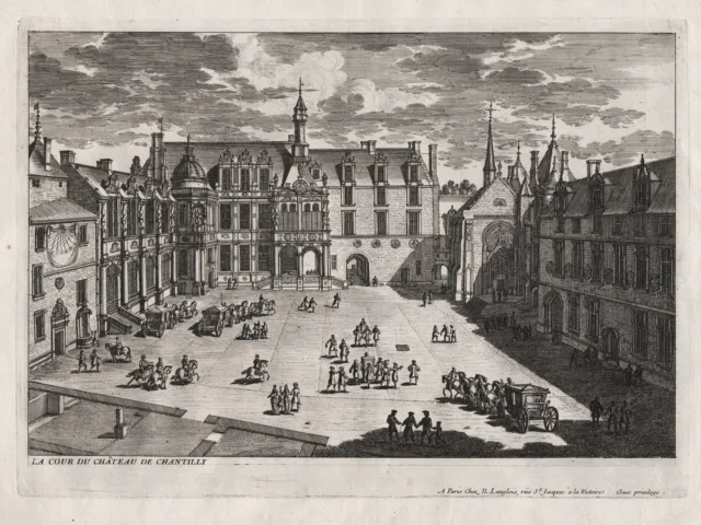 Château De Chantilly Jardin Cour Oise Castle Perelle Gravure sur Cuivre