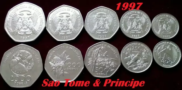 Sao Tome Principe coins f.list 2000 1000 500 250 100 dobra 1997 birds FAO plants