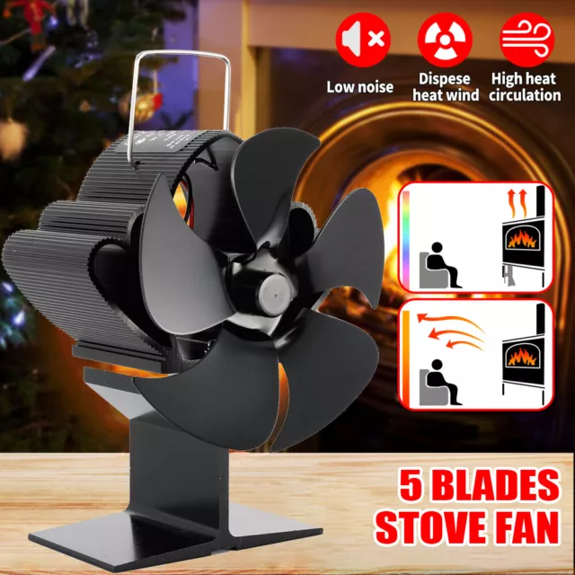 5 Blades Fireplace Fan Heat Self-Powered Wood Stove Eco Fan for Log Wood Burner